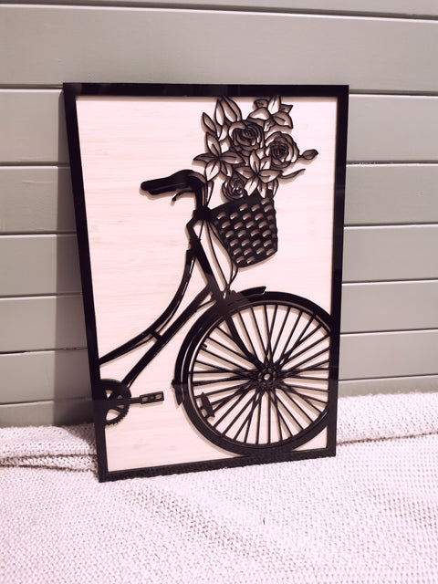 BICYCLE WITH FLOWERS PANEL ART