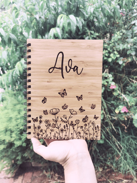 A5 Bamboo Cover Notebook - WILDFLOWERS + BUTTERFLIES