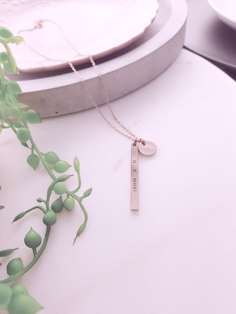 GRACE - Bar & Small Pendant Necklace - Lets Etch