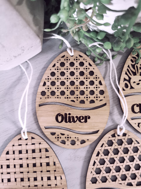Rattan Cane Egg Easter Tag - Personalised - Let's Etch