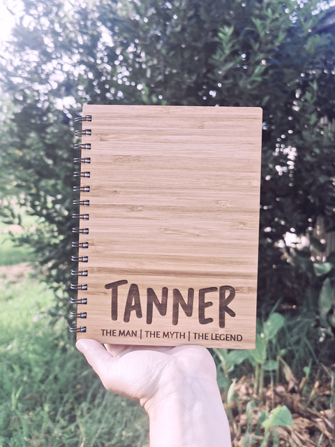 A5 Bamboo Cover Notebook - THE MAN, THE MYTH, THE LEGEND - Personalised - Let's Etch