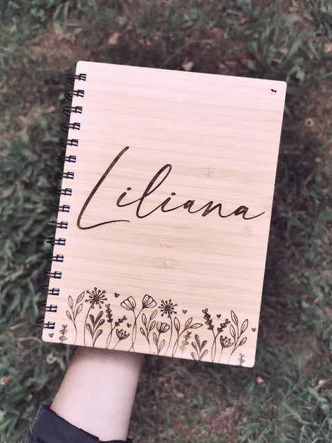 A5 Bamboo Cover Notebook - WILDFLOWER - Personalised - Let's Etch