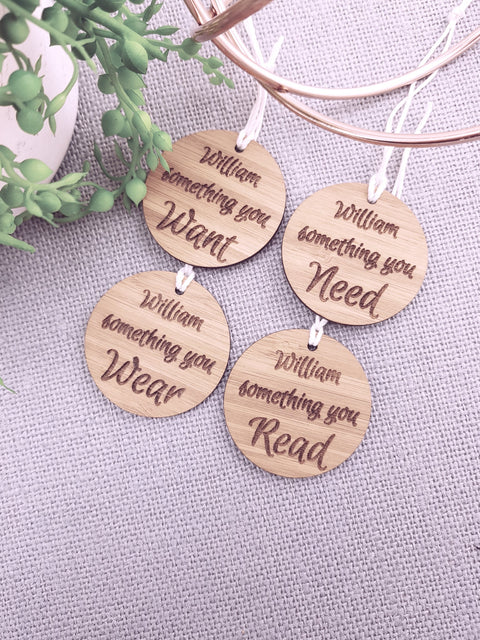 Christmas Gift Tags - CIRCULAR - WANT, NEED, WEAR, READ - Let's Etch