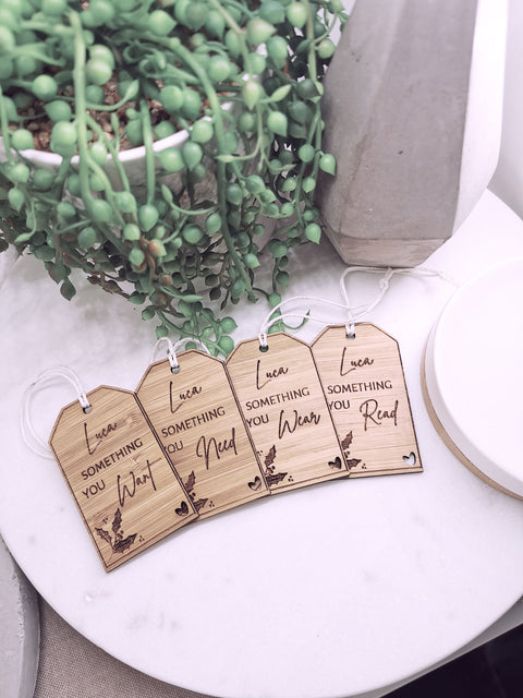 Christmas Gift Tags - HOLY - WANT, NEED, WEAR, READ, WATCH, CREATE, POOL, EXPERIENCE - Let's Etch